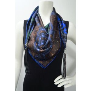 Auth LOUIS VUITTON Limited Edition LV Silk Scarf w tassels